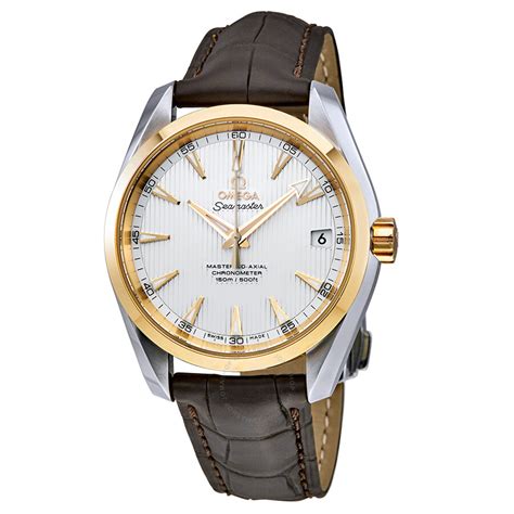 omega aqua terra silver dial brown leather mens watch|omega aqua terra 150m price.